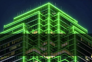 Exterior lighting feature at Bank of America Plaza.